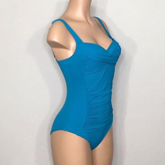 New Liz Claiborne teal ruched swimsuit. - Picture 4 of 12